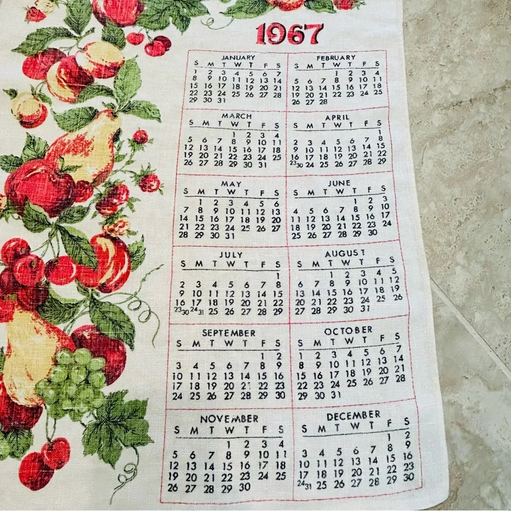 Peace and Plenty 1967 Calendar Tea Towel